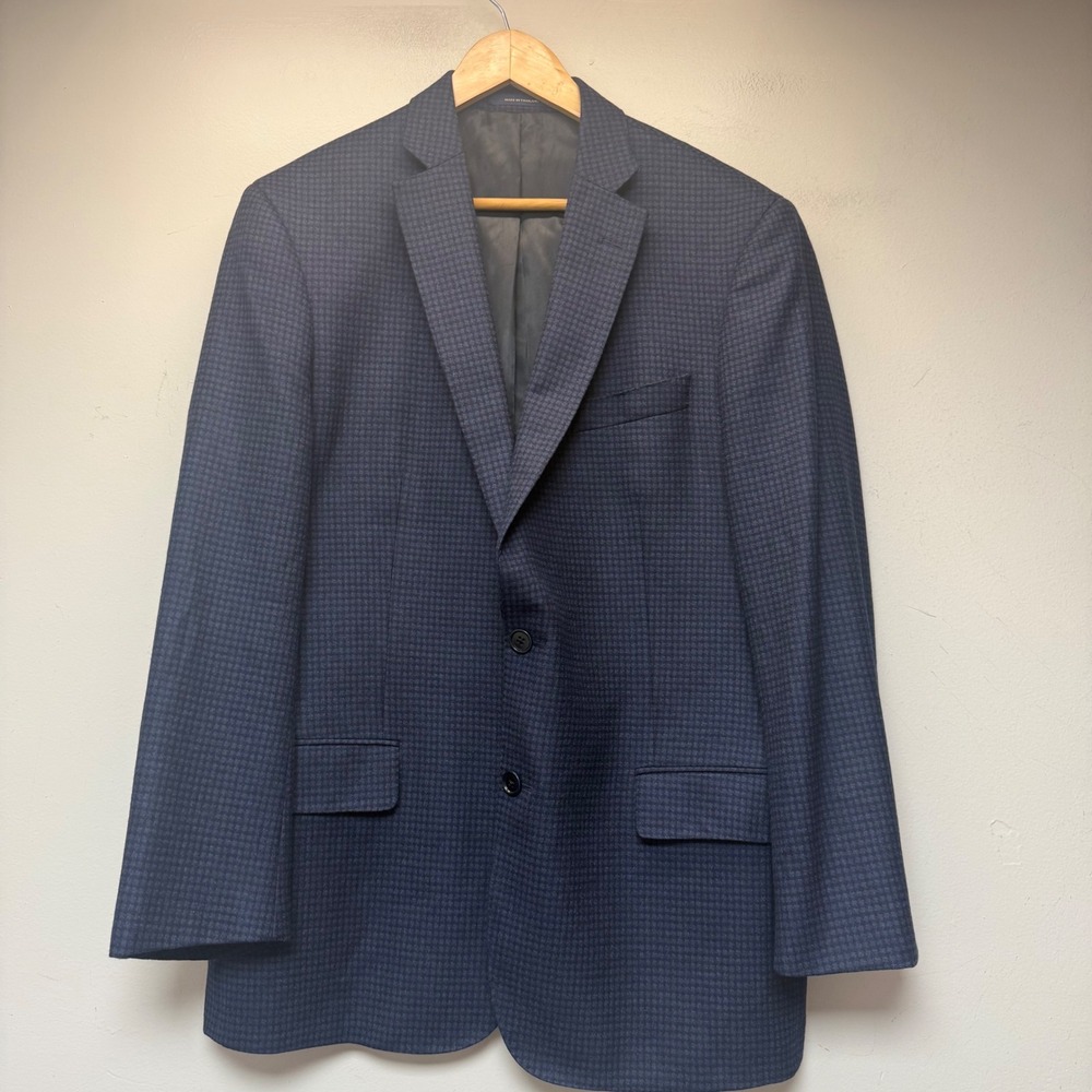 J. Hilburn Hilburn Sport Coat Mens 43R Navy Blue Wool Micro-Check Blazer Excel
